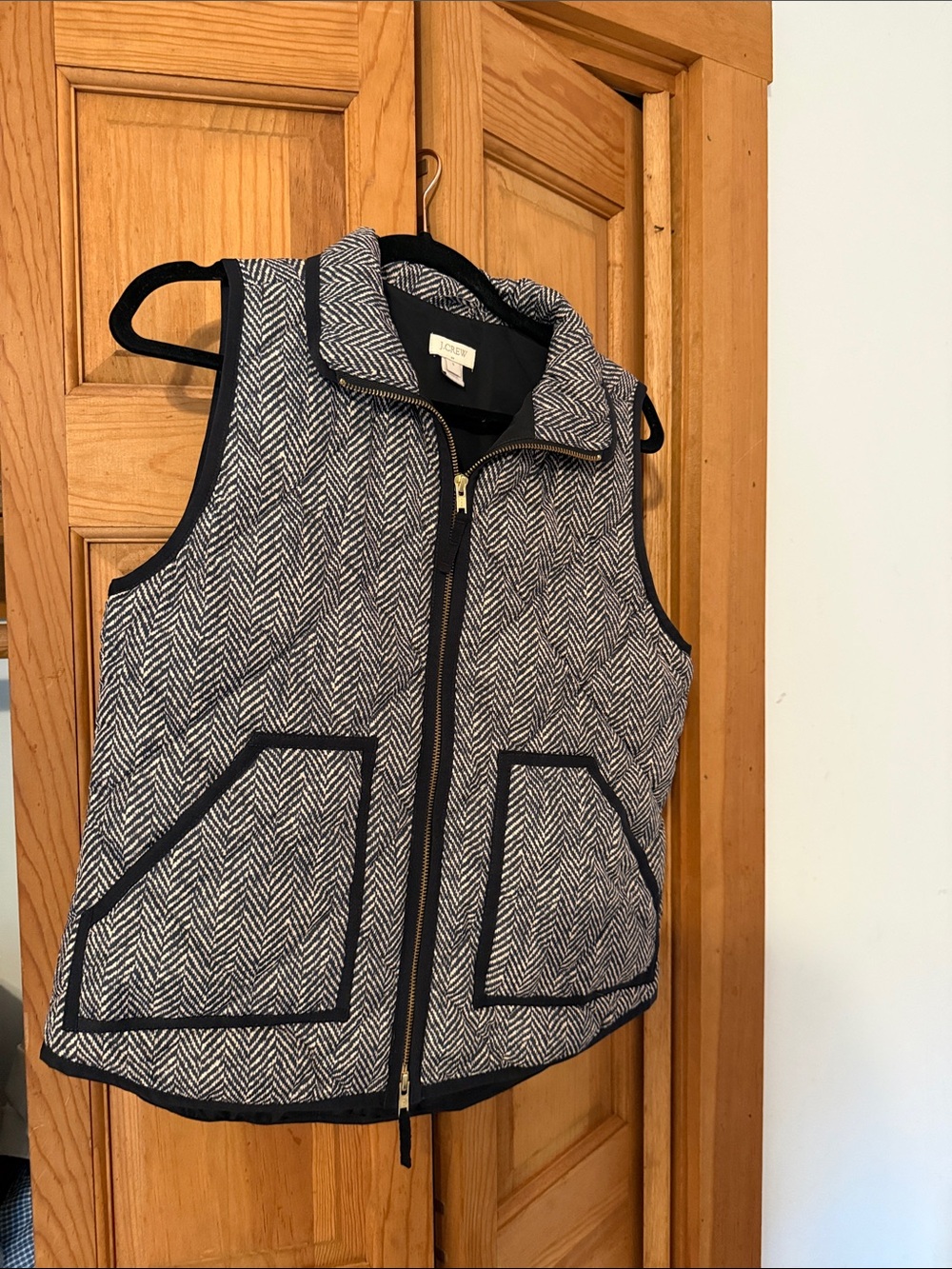 J. Crew Navy & White Quilted Herringbone Vest